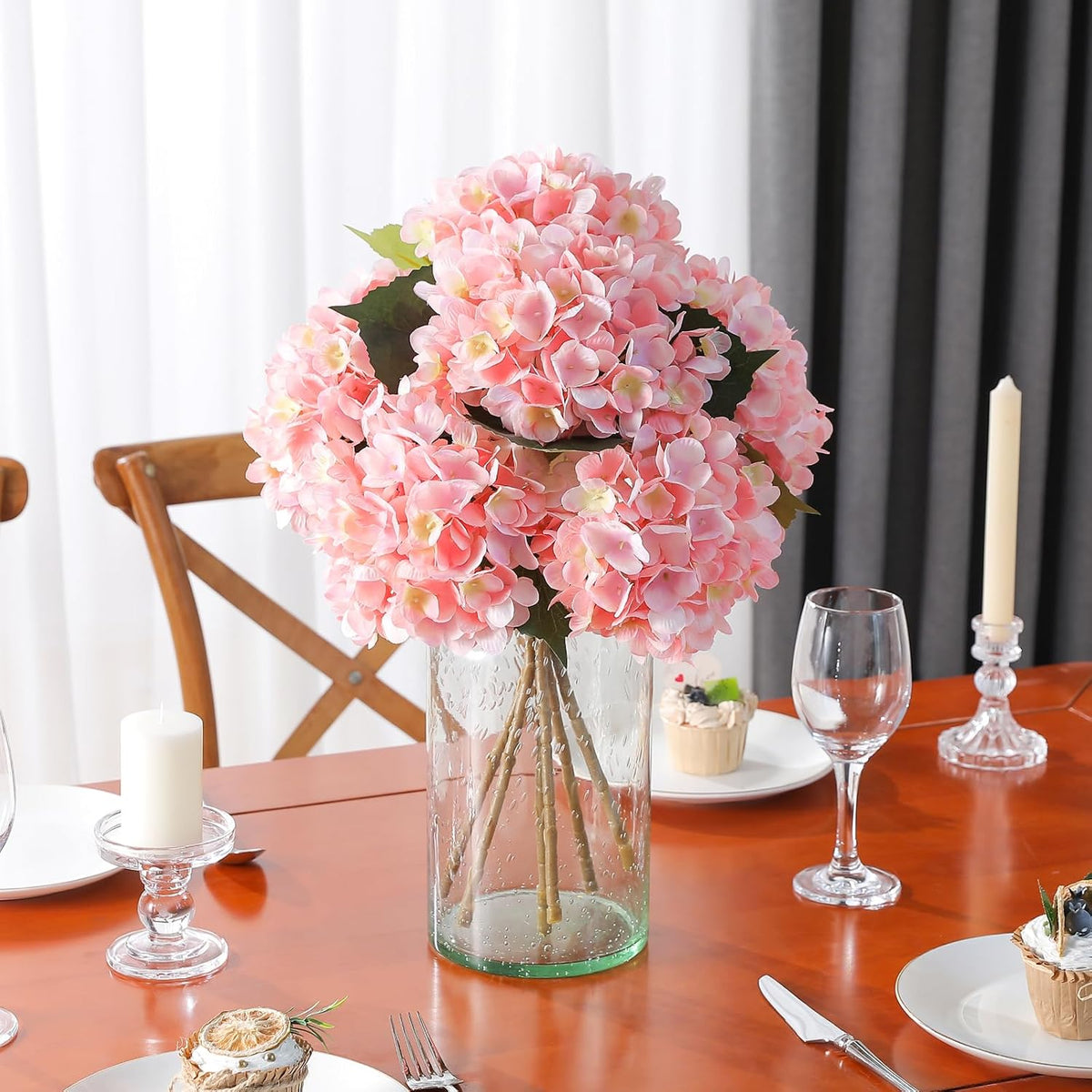 6pcs White Hydrangea Artificial Flowers - Faux Hydrangea Flowers, Fake Silk Flowers for Table Centerpiece, Silk Hydrangea Flowers with Stems for Home Wedding Party Decor