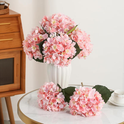 6pcs White Hydrangea Artificial Flowers - Faux Hydrangea Flowers, Fake Silk Flowers for Table Centerpiece, Silk Hydrangea Flowers with Stems for Home Wedding Party Decor