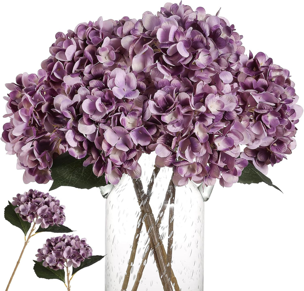 6pcs White Hydrangea Artificial Flowers - Faux Hydrangea Flowers, Fake Silk Flowers for Table Centerpiece, Silk Hydrangea Flowers with Stems for Home Wedding Party Decor