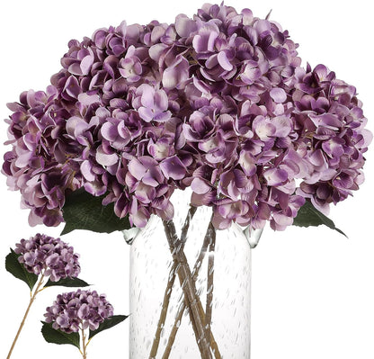 6pcs White Hydrangea Artificial Flowers - Faux Hydrangea Flowers, Fake Silk Flowers for Table Centerpiece, Silk Hydrangea Flowers with Stems for Home Wedding Party Decor
