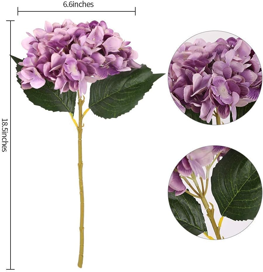 6pcs White Hydrangea Artificial Flowers - Faux Hydrangea Flowers, Fake Silk Flowers for Table Centerpiece, Silk Hydrangea Flowers with Stems for Home Wedding Party Decor