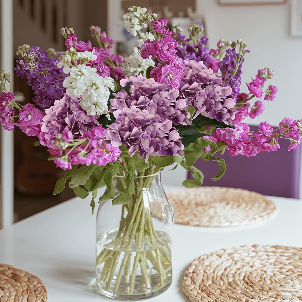 6pcs White Hydrangea Artificial Flowers - Faux Hydrangea Flowers, Fake Silk Flowers for Table Centerpiece, Silk Hydrangea Flowers with Stems for Home Wedding Party Decor