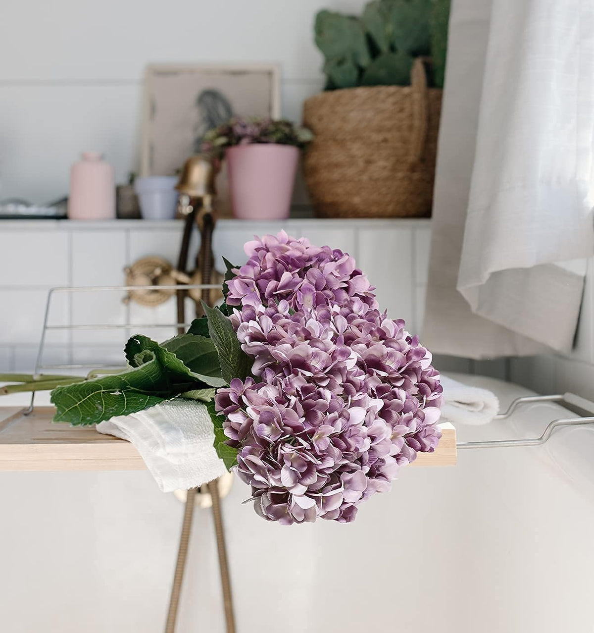 6pcs White Hydrangea Artificial Flowers - Faux Hydrangea Flowers, Fake Silk Flowers for Table Centerpiece, Silk Hydrangea Flowers with Stems for Home Wedding Party Decor