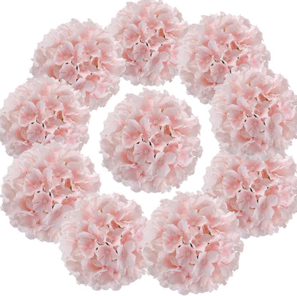 Silk Hydrangea Heads Artificial Flowers Heads with Stems for Home Wedding Decor,Pack of 10 (White)