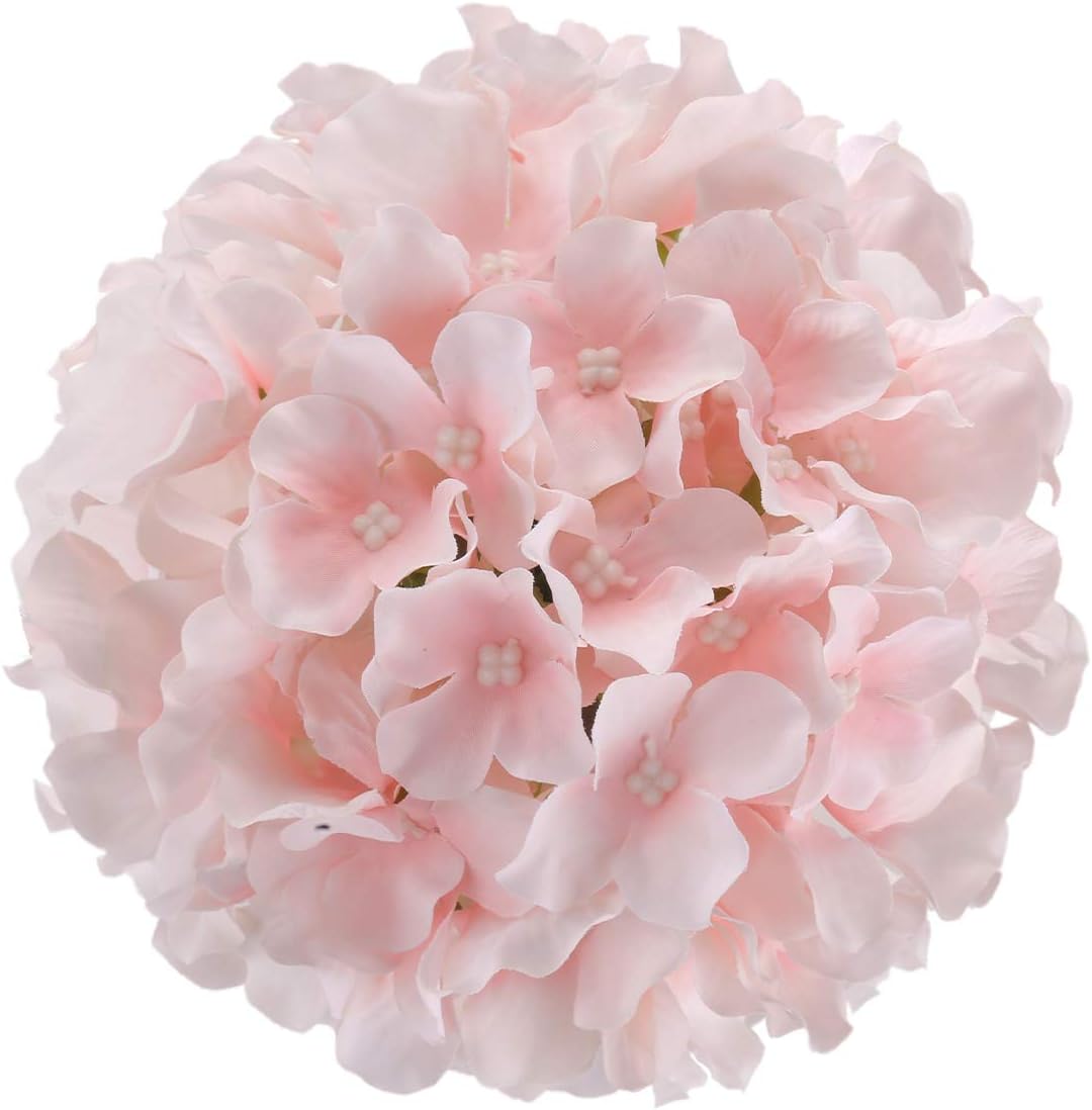 Silk Hydrangea Heads Artificial Flowers Heads with Stems for Home Wedding Decor,Pack of 10 (White)