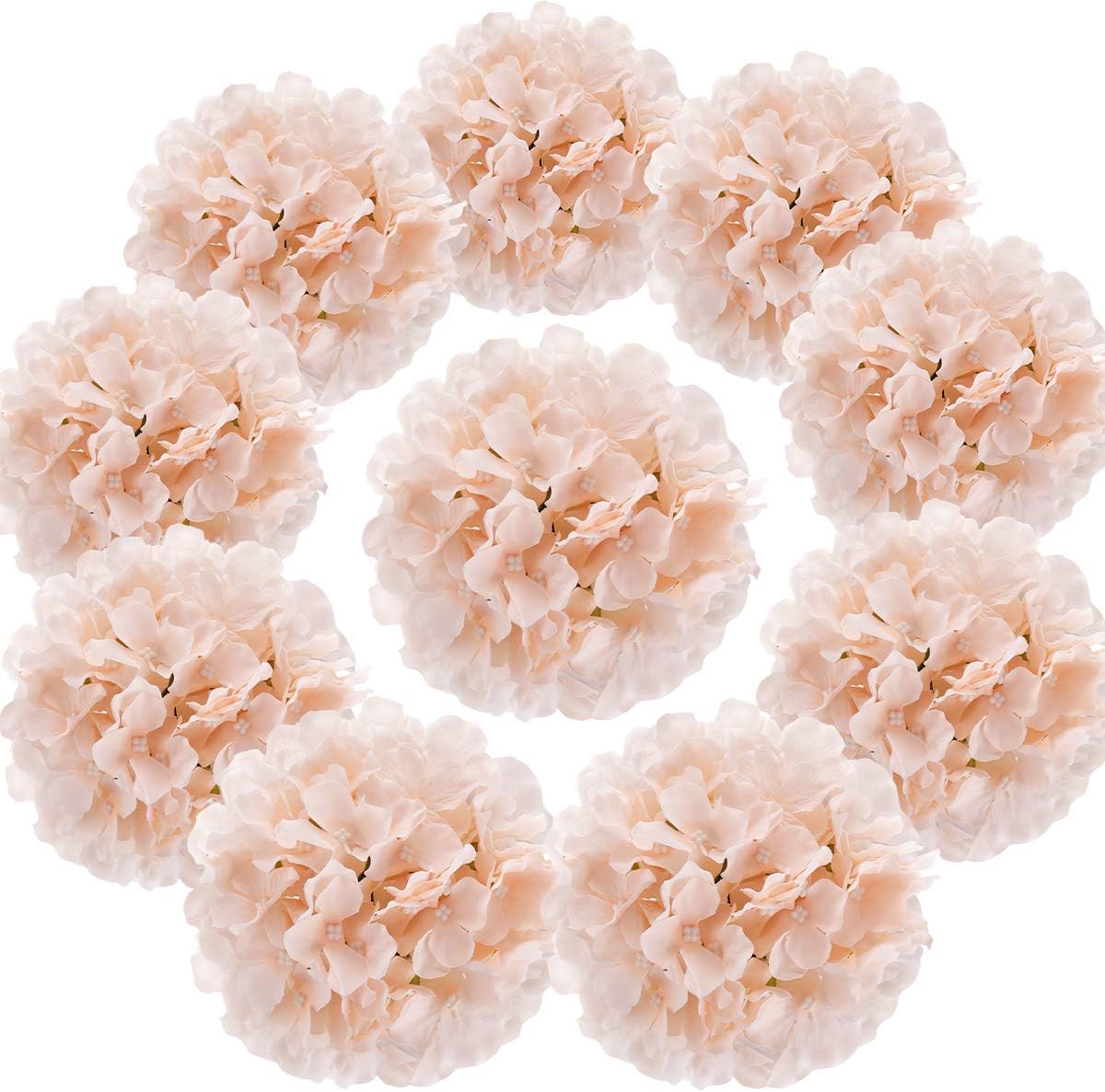 Silk Hydrangea Heads Artificial Flowers Heads with Stems for Home Wedding Decor,Pack of 10 (White)