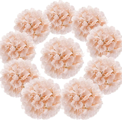 Silk Hydrangea Heads Artificial Flowers Heads with Stems for Home Wedding Decor,Pack of 10 (White)
