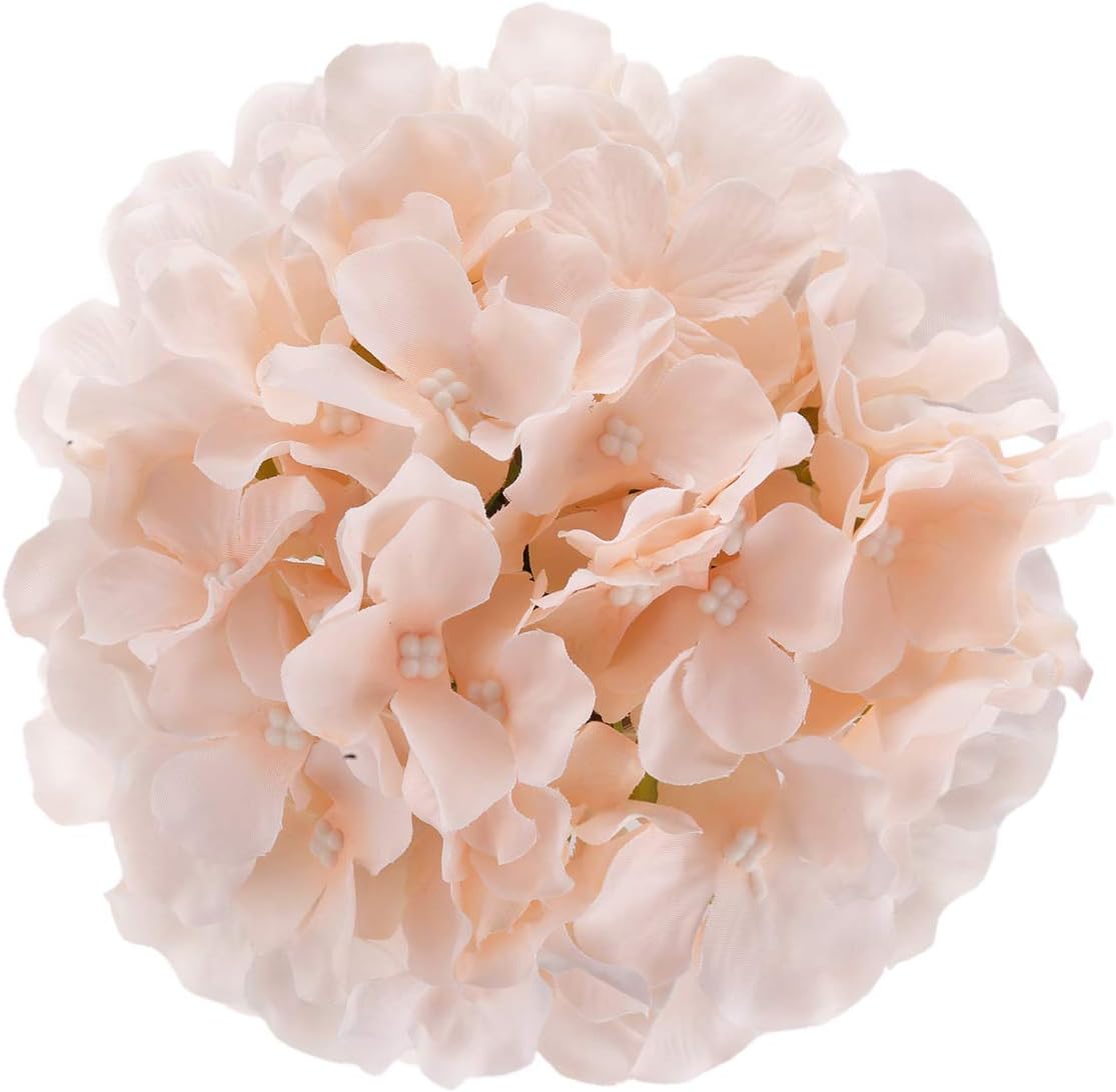 Silk Hydrangea Heads Artificial Flowers Heads with Stems for Home Wedding Decor,Pack of 10 (White)