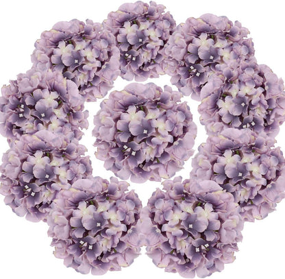 Silk Hydrangea Heads Artificial Flowers Heads with Stems for Home Wedding Decor,Pack of 10 (White)
