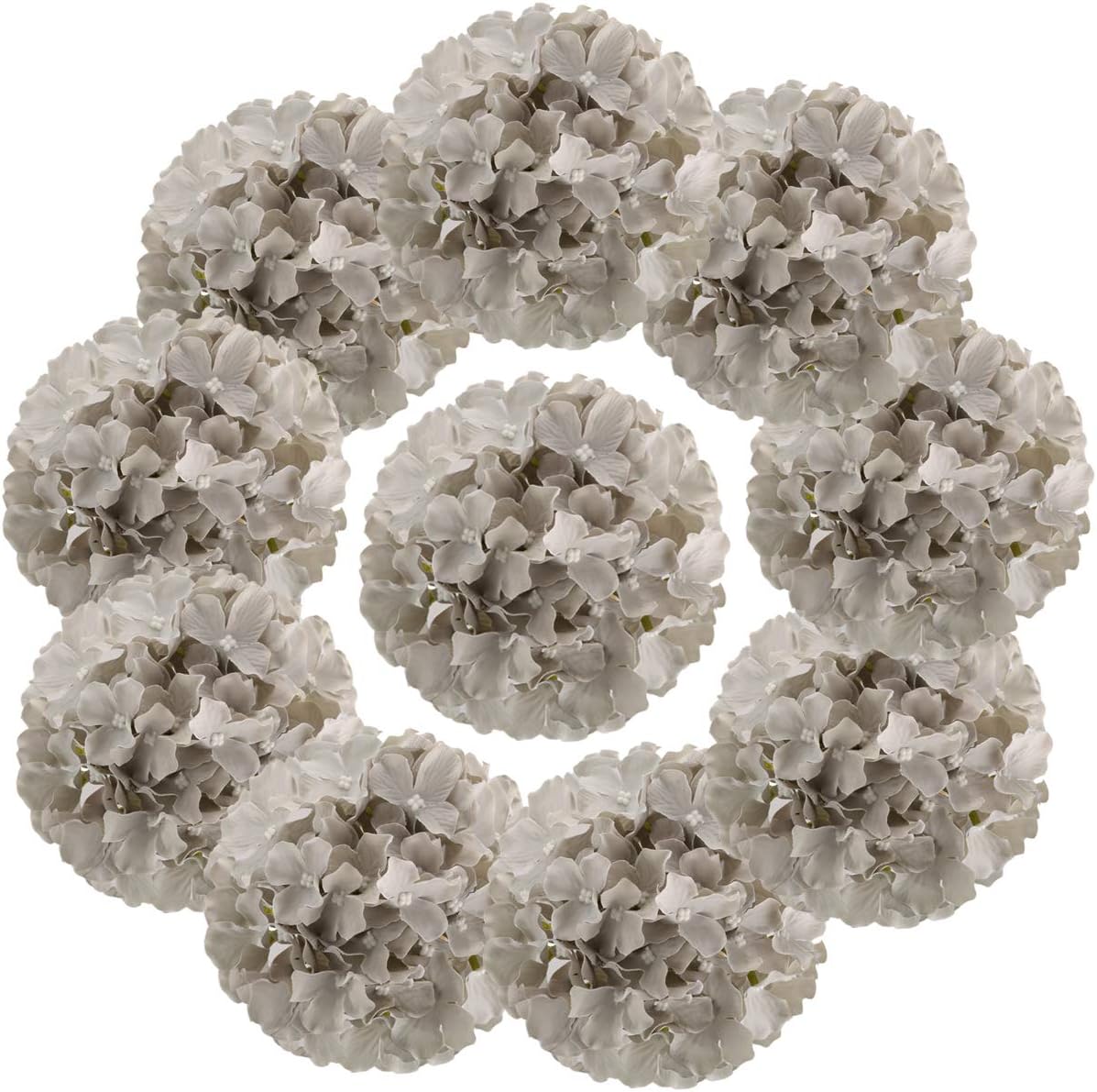 Silk Hydrangea Heads Artificial Flowers Heads with Stems for Home Wedding Decor,Pack of 10 (White)