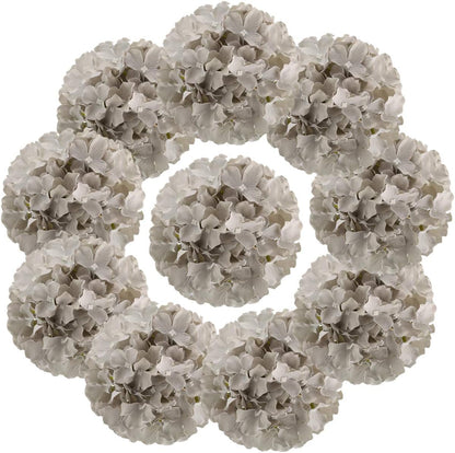 Silk Hydrangea Heads Artificial Flowers Heads with Stems for Home Wedding Decor,Pack of 10 (White)
