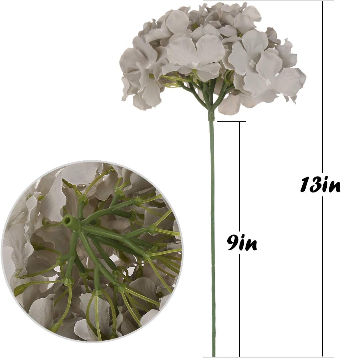 Silk Hydrangea Heads Artificial Flowers Heads with Stems for Home Wedding Decor,Pack of 10 (White)