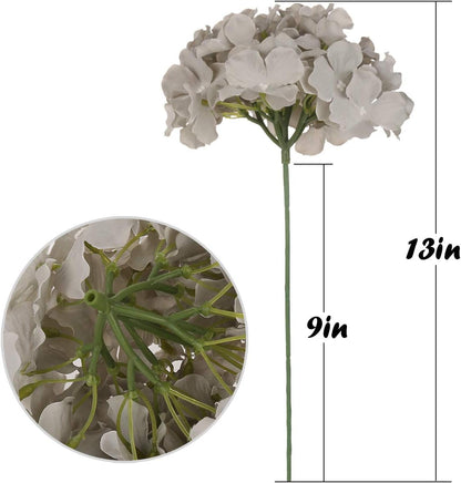 Silk Hydrangea Heads Artificial Flowers Heads with Stems for Home Wedding Decor,Pack of 10 (White)
