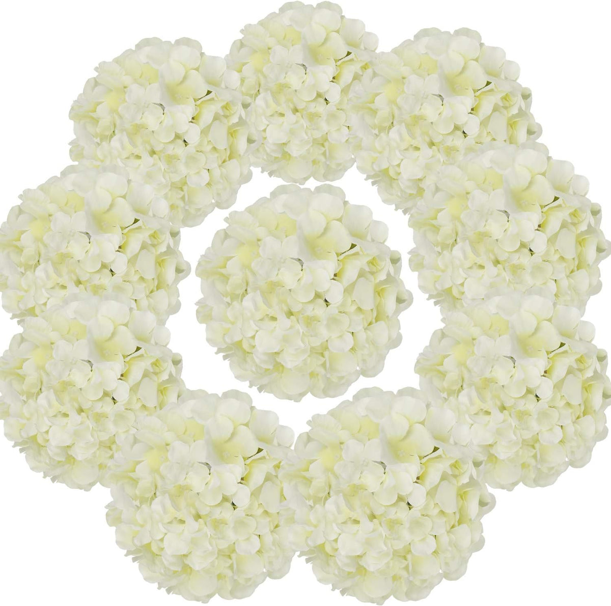 Silk Hydrangea Heads Artificial Flowers Heads with Stems for Home Wedding Decor,Pack of 10 (White)