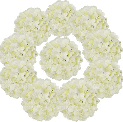 Silk Hydrangea Heads Artificial Flowers Heads with Stems for Home Wedding Decor,Pack of 10 (White)