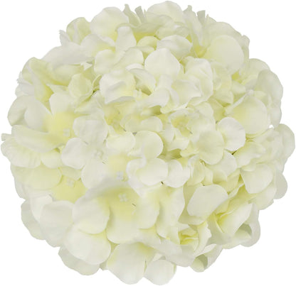 Silk Hydrangea Heads Artificial Flowers Heads with Stems for Home Wedding Decor,Pack of 10 (White)