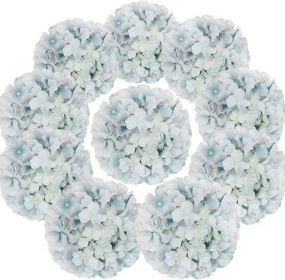 Silk Hydrangea Heads Artificial Flowers Heads with Stems for Home Wedding Decor,Pack of 10 (White)
