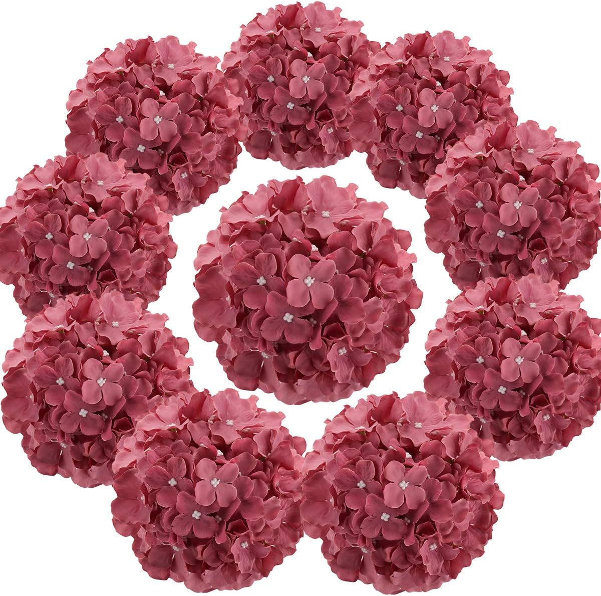 Silk Hydrangea Heads Artificial Flowers Heads with Stems for Home Wedding Decor,Pack of 10 (White)