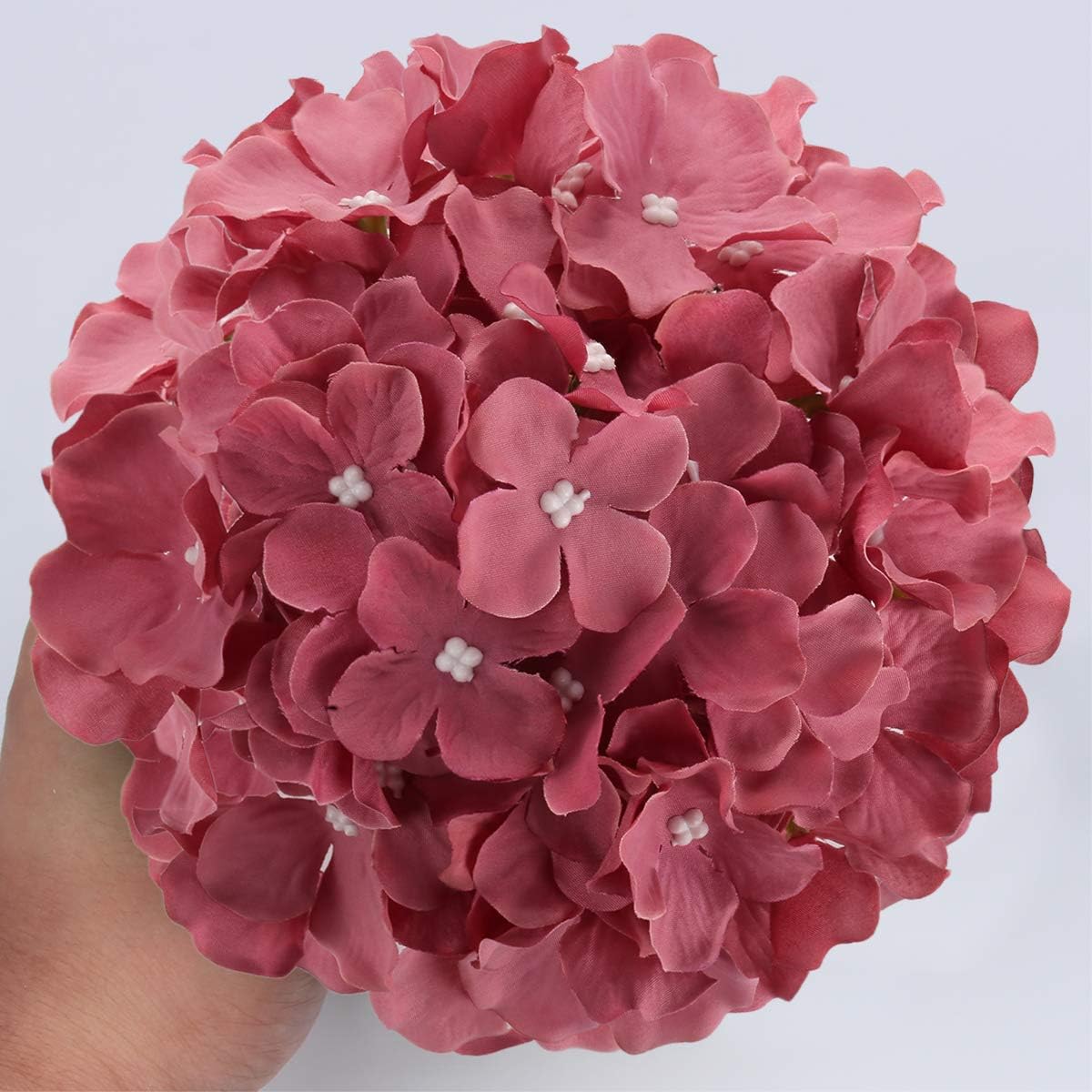 Silk Hydrangea Heads Artificial Flowers Heads with Stems for Home Wedding Decor,Pack of 10 (White)