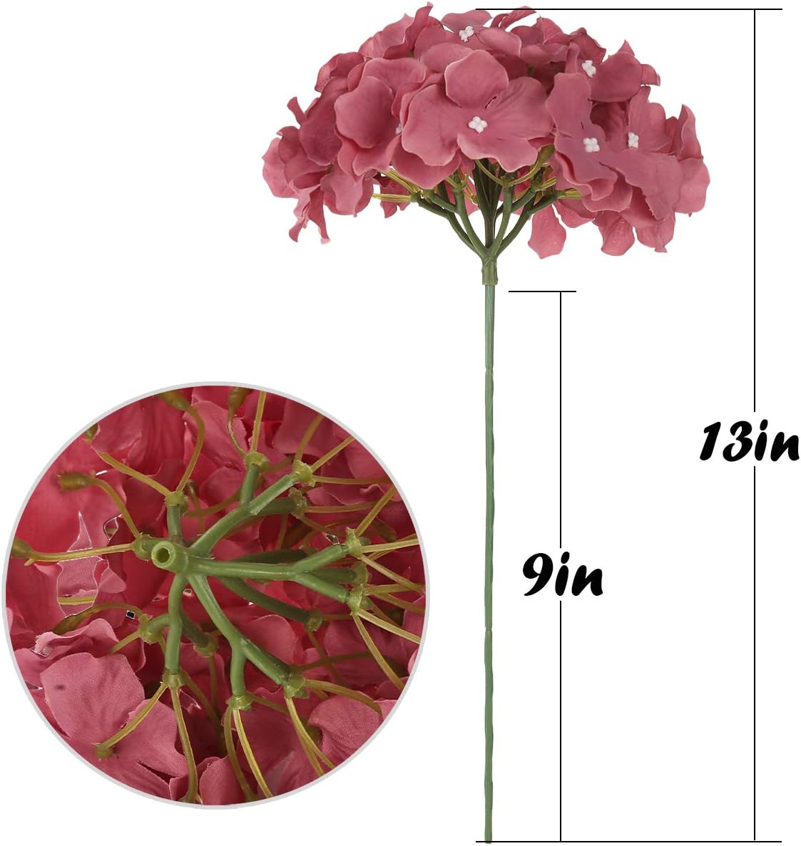 Silk Hydrangea Heads Artificial Flowers Heads with Stems for Home Wedding Decor,Pack of 10 (White)