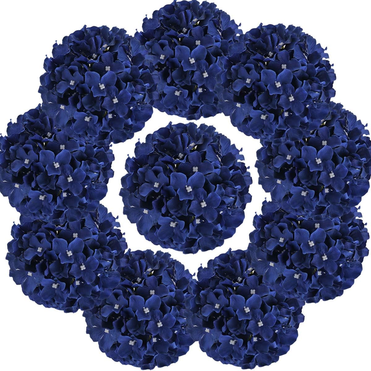 Silk Hydrangea Heads Artificial Flowers Heads with Stems for Home Wedding Decor,Pack of 10 (White)