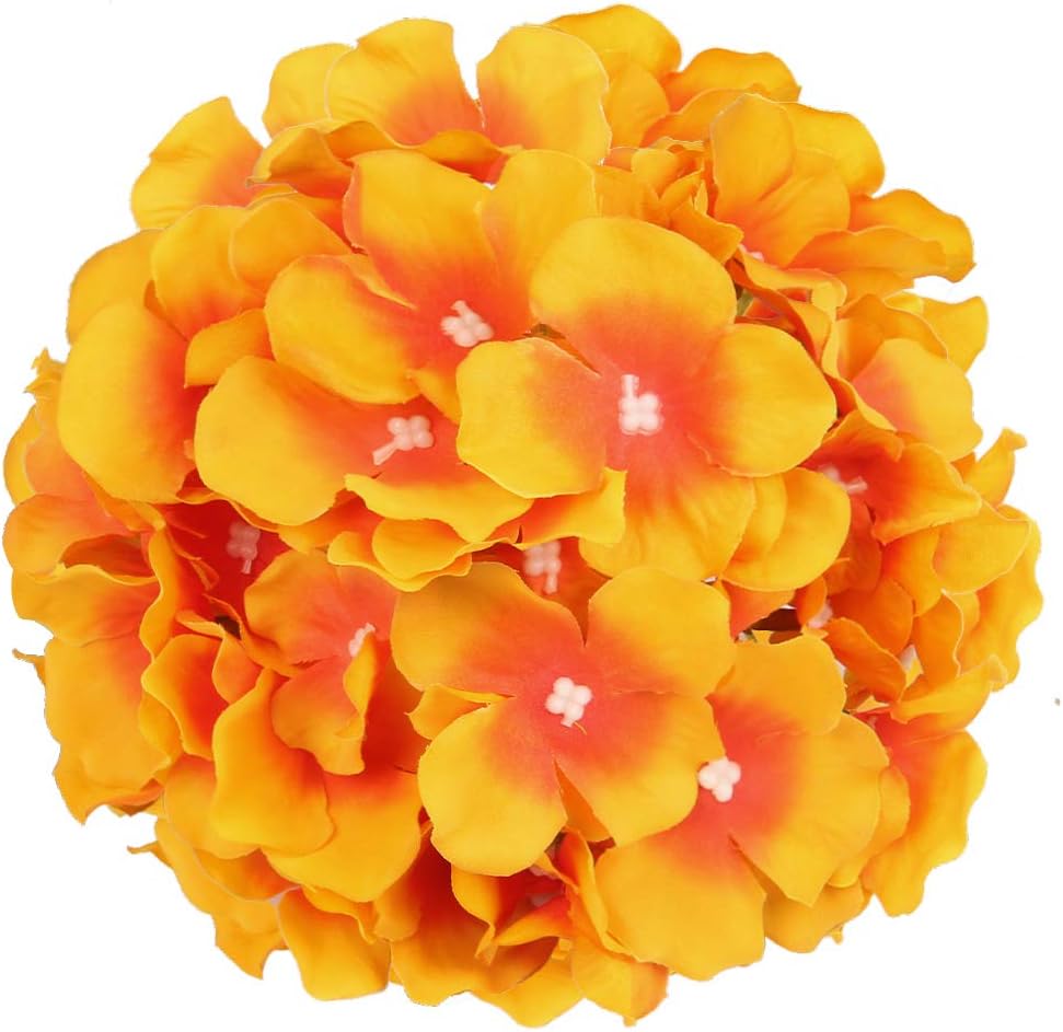 Silk Hydrangea Heads Artificial Flowers Heads with Stems for Home Wedding Decor,Pack of 10 (White)