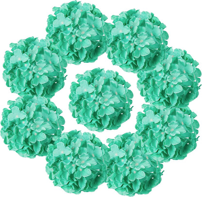 Silk Hydrangea Heads Artificial Flowers Heads with Stems for Home Wedding Decor,Pack of 10 (White)