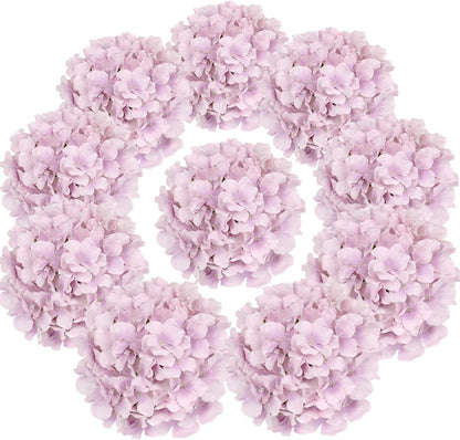 Silk Hydrangea Heads Artificial Flowers Heads with Stems for Home Wedding Decor,Pack of 10 (White)