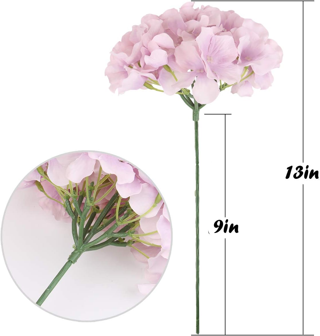 Silk Hydrangea Heads Artificial Flowers Heads with Stems for Home Wedding Decor,Pack of 10 (White)