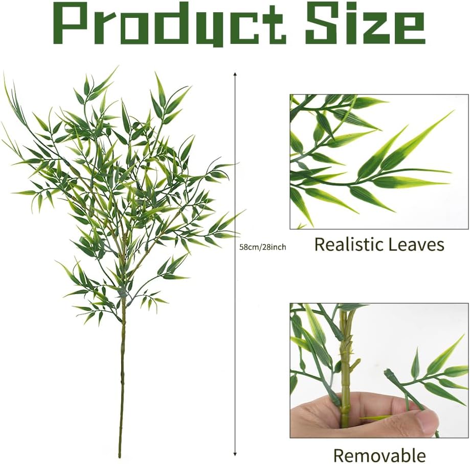 5Pcs Artificial Bamboo Leaves Faux Bamboo for Tall Vase Artificial Bamboo Plant Branch Greenery Plant for Hotel Home Wall Farmhouse Decoration