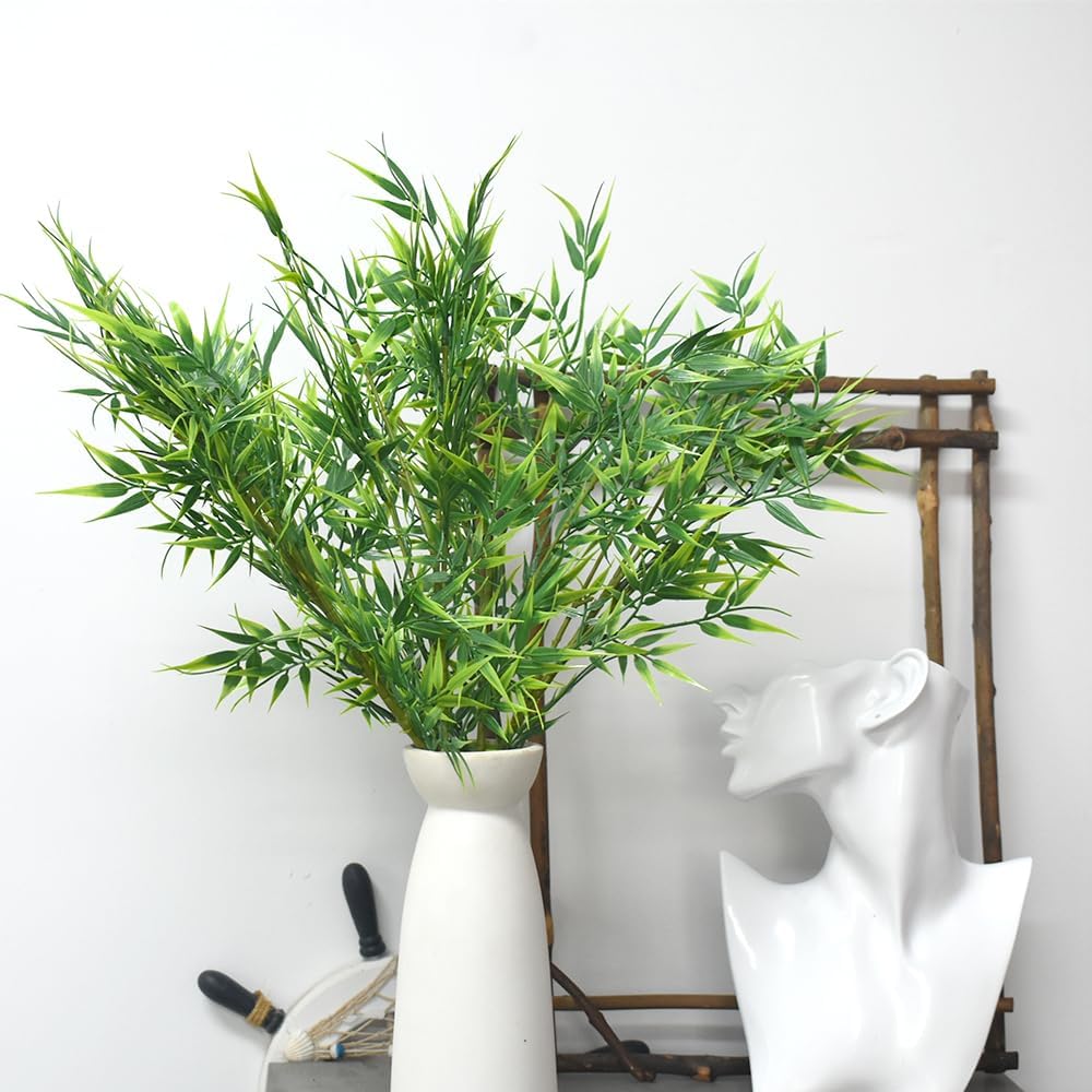5Pcs Artificial Bamboo Leaves Faux Bamboo for Tall Vase Artificial Bamboo Plant Branch Greenery Plant for Hotel Home Wall Farmhouse Decoration