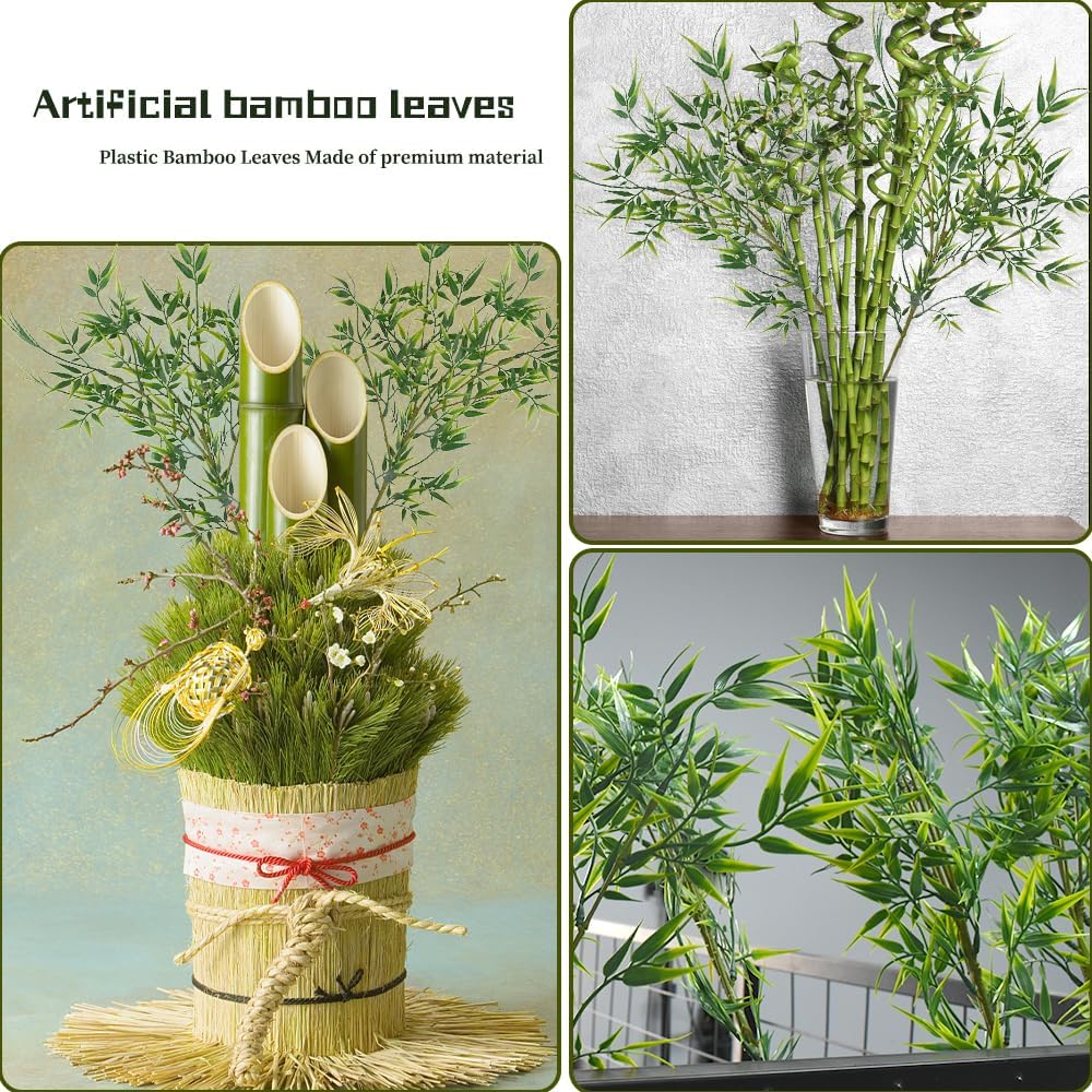 5Pcs Artificial Bamboo Leaves Faux Bamboo for Tall Vase Artificial Bamboo Plant Branch Greenery Plant for Hotel Home Wall Farmhouse Decoration