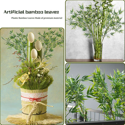 5Pcs Artificial Bamboo Leaves Faux Bamboo for Tall Vase Artificial Bamboo Plant Branch Greenery Plant for Hotel Home Wall Farmhouse Decoration