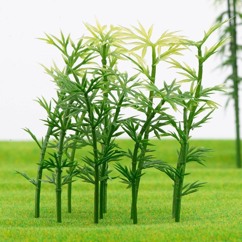 Model Miniature Bamboo Trees, 100PCS Green Plastic Bamboo Trees, 5 Sizes Artificial Model Plants, for Miniature Landscape
