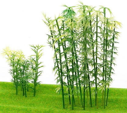 Model Miniature Bamboo Trees, 100PCS Green Plastic Bamboo Trees, 5 Sizes Artificial Model Plants, for Miniature Landscape