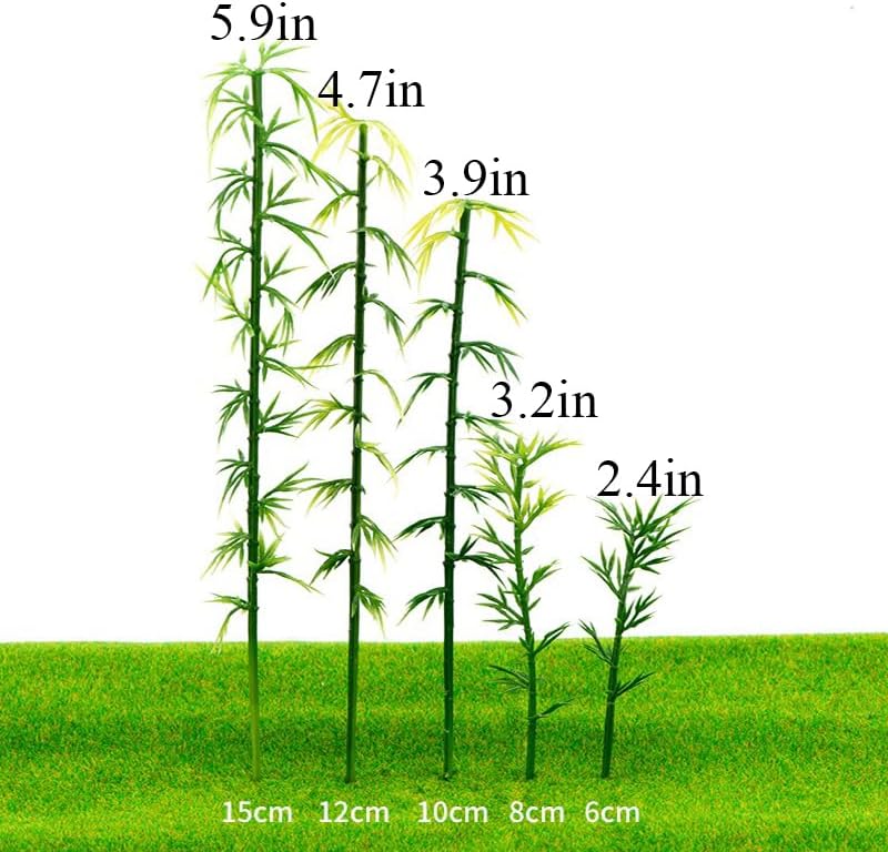 Model Miniature Bamboo Trees, 100PCS Green Plastic Bamboo Trees, 5 Sizes Artificial Model Plants, for Miniature Landscape