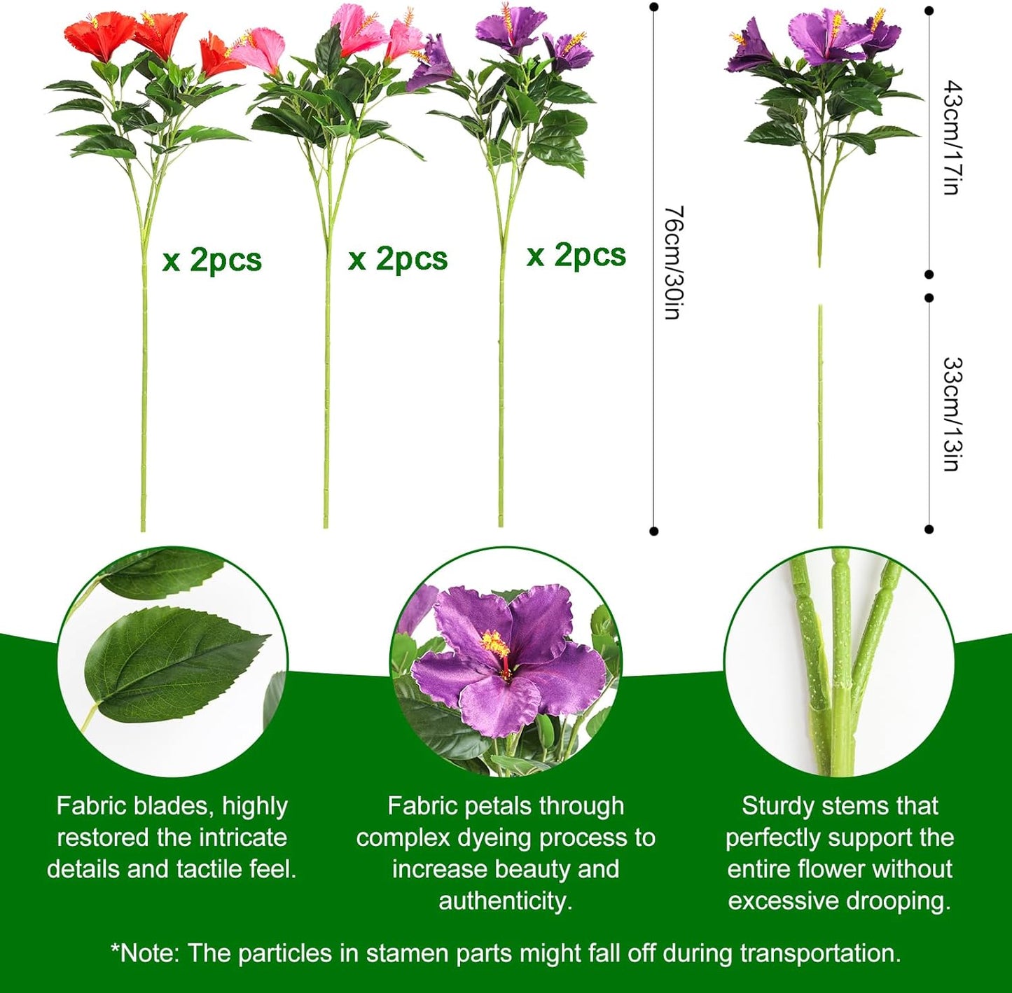 3PCS 30in Silk Artificial Hibiscus Flower Branches Tropical Flowers | Fake Hawaiian Flowers Large Buds with Bendable Detachable Stems for Small and Tall Vases Home Wedding Decor, Red Pink Purple