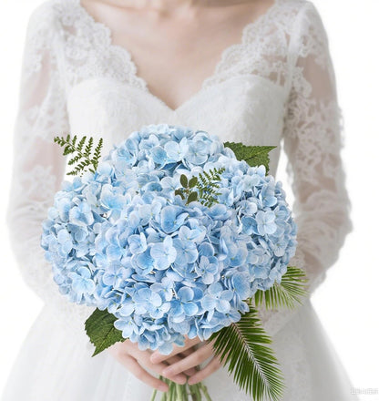 3Pcs 21" Blue Hydrangea Artificial Flowers Real Touch Latex Fake Hydrangeas | Realistic Latex Faux Hydrangeas Flowers Full Fake Hydrangeas for Home Wedding Floral Arrangements Centerpieces Outdoor Decor