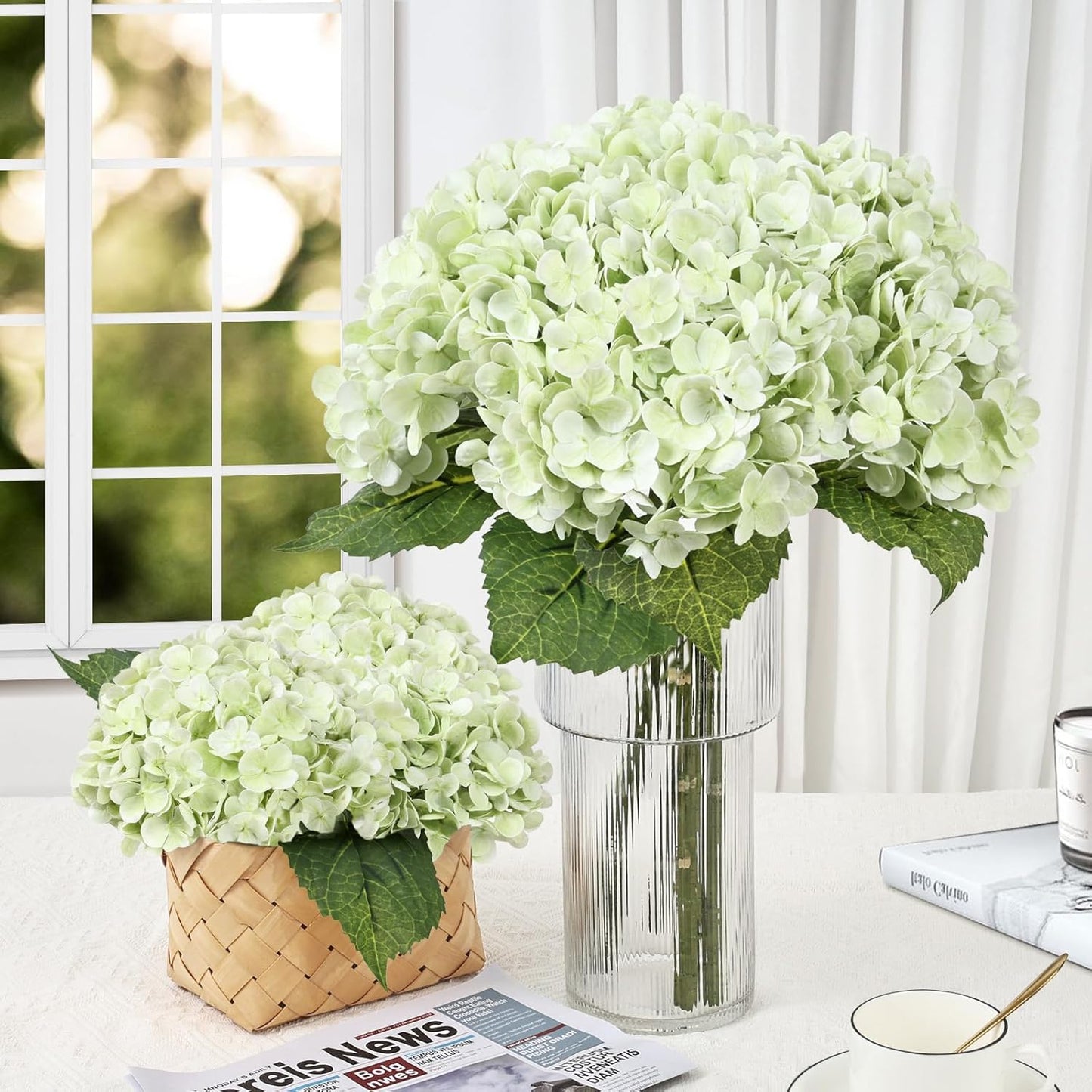 3Pcs 21" Blue Hydrangea Artificial Flowers Real Touch Latex Fake Hydrangeas | Realistic Latex Faux Hydrangeas Flowers Full Fake Hydrangeas for Home Wedding Floral Arrangements Centerpieces Outdoor Decor