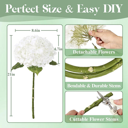 3Pcs 21" Blue Hydrangea Artificial Flowers Real Touch Latex Fake Hydrangeas | Realistic Latex Faux Hydrangeas Flowers Full Fake Hydrangeas for Home Wedding Floral Arrangements Centerpieces Outdoor Decor
