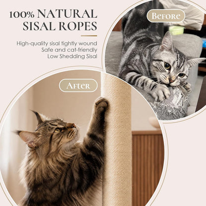35 Inch Cat Scratching Post, Eucalyptus Sisal Rope Cat Tree Tower with Hanging Ball & Interactive Mouse Toy, Durable Scratcher for Indoor Adult Cats