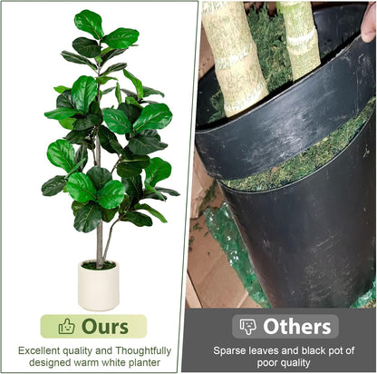 VIVATREES 5FT Fiddle Leaf Fig Artificial Tree with White Planter Pot,Faux Floor Plant, Indoor and Outdoor Fake Plants for Home Office Decor