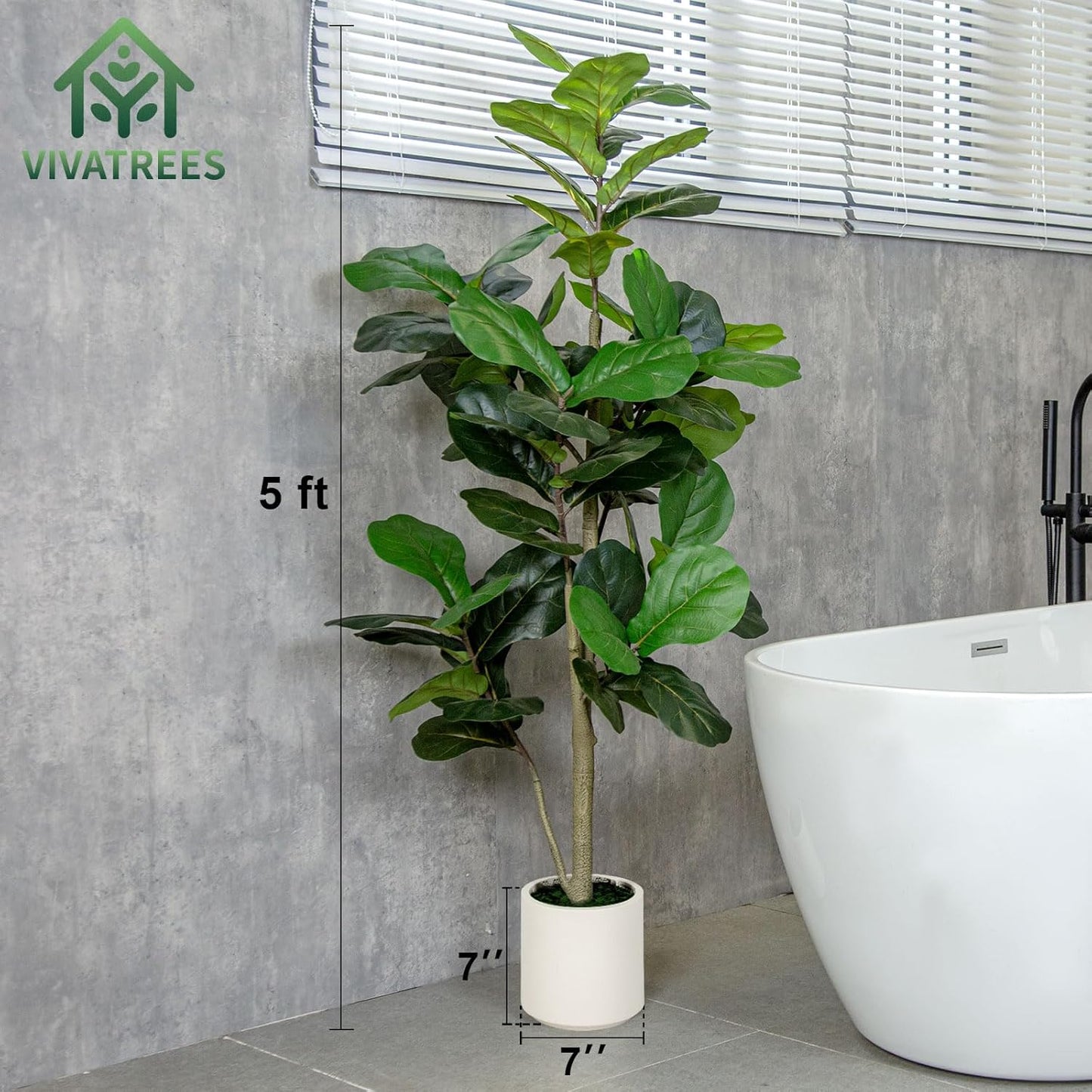 VIVATREES 5FT Fiddle Leaf Fig Artificial Tree with White Planter Pot,Faux Floor Plant, Indoor and Outdoor Fake Plants for Home Office Decor
