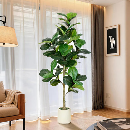 VIVATREES 5FT Fiddle Leaf Fig Artificial Tree with White Planter Pot,Faux Floor Plant, Indoor and Outdoor Fake Plants for Home Office Decor