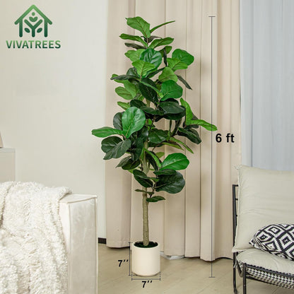 VIVATREES 5FT Fiddle Leaf Fig Artificial Tree with White Planter Pot,Faux Floor Plant, Indoor and Outdoor Fake Plants for Home Office Decor