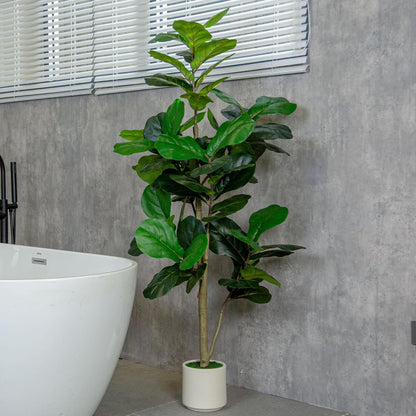 VIVATREES 5FT Fiddle Leaf Fig Artificial Tree with White Planter Pot,Faux Floor Plant, Indoor and Outdoor Fake Plants for Home Office Decor