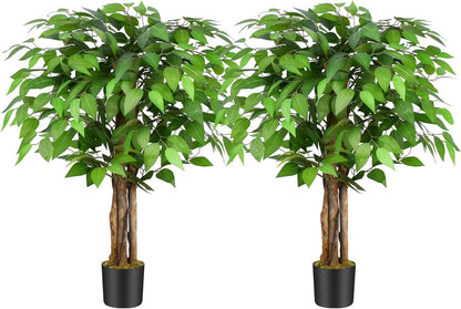 6.2ft Ficus Artificial Trees with 3 Natural Curved Trunks, 74" Tall Lush Faux Tree for Home Decor Indoor, Green Lifelike Fake Ficus Tree Artificial Plants