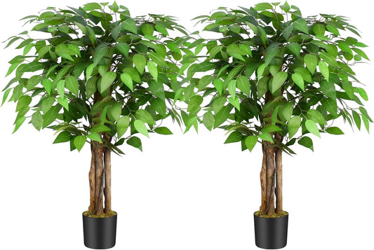 6.2ft Ficus Artificial Trees with 3 Natural Curved Trunks, 74" Tall Lush Faux Tree for Home Decor Indoor, Green Lifelike Fake Ficus Tree Artificial Plants