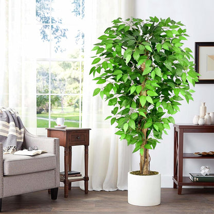 6.2ft Ficus Artificial Trees with 3 Natural Curved Trunks, 74" Tall Lush Faux Tree for Home Decor Indoor, Green Lifelike Fake Ficus Tree Artificial Plants