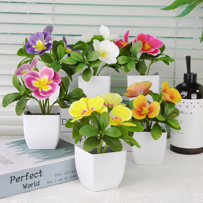 Artificial Pansy Flowers in Pots (6 Pack) - Bathroom Decor Plants 5.9" Mini Fake Plants with Small Plastic Pots, for Home Decor, Office, Table Decor，Patio Decoration Fake Greenery Gift Set